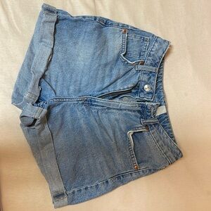 High waisted semi destroyed Jean shorts